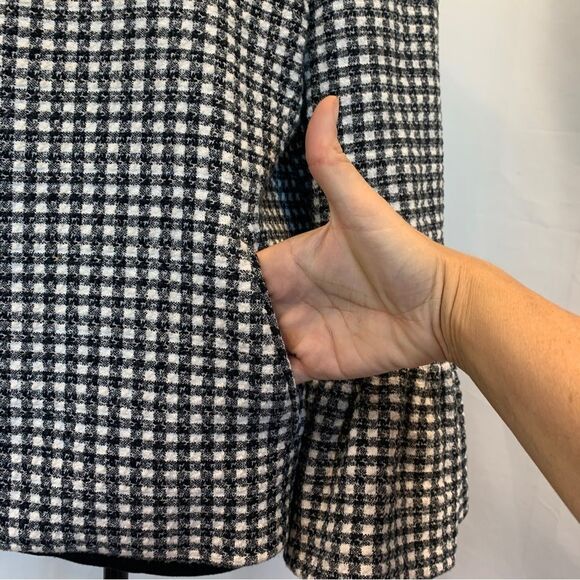 𝅺ZARA tweed plaid check black white bell sleeve jacket Sz M - Picture 7 of 15